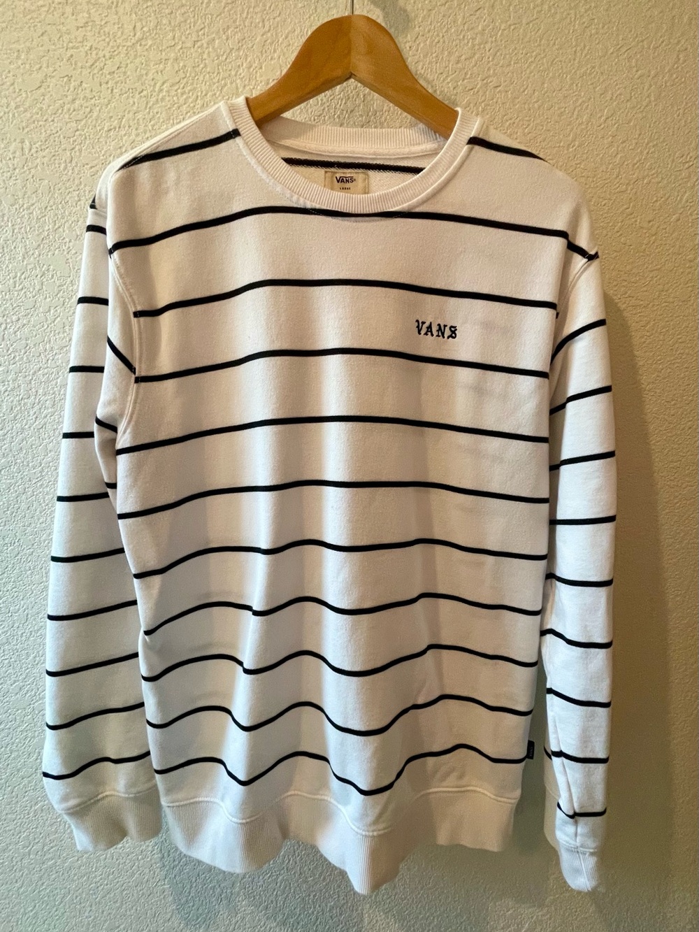 Vans White Crewneck Sweater with Black Stripes